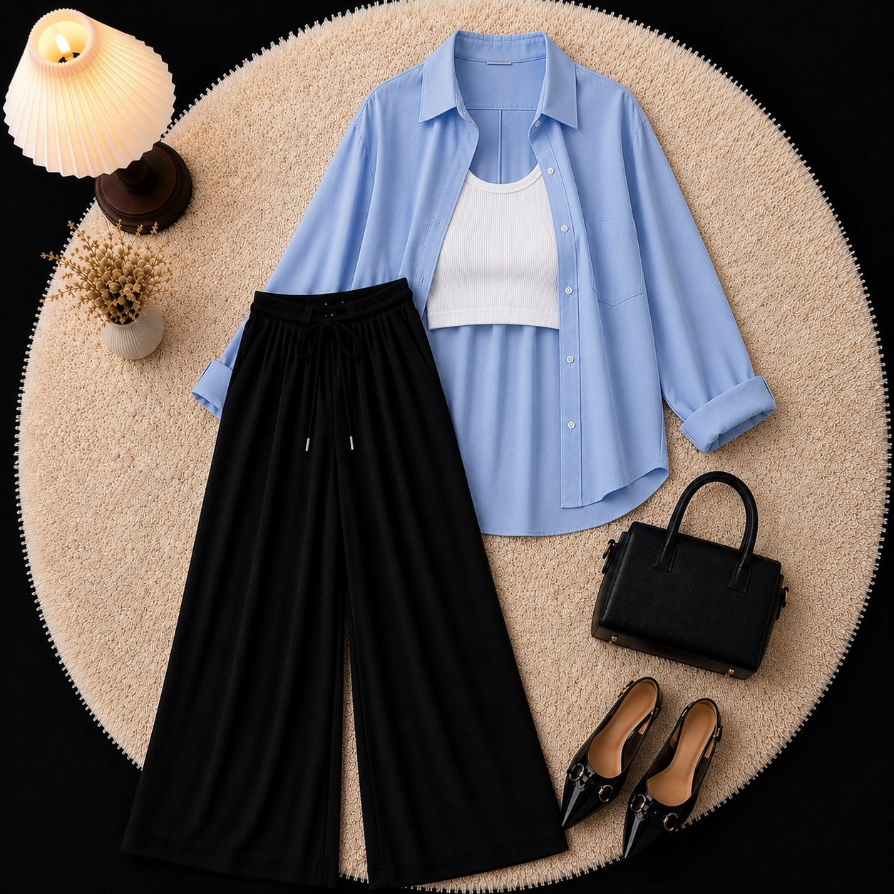 Sky Blue Down Shirt With Inner & Brown Flapper Trouser