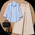Sky Blue Button down shirt with Beige Jeans