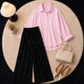 Baby Pink Button Down Shirt With Black Flapper Trouser