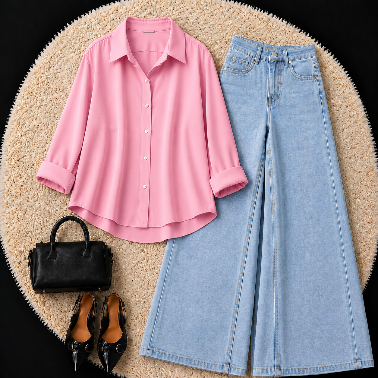 Pink Button Down Shirt With Sky Blue Jeans