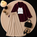 Marron  Button Down Shirt With Inner & Beige Flapper Trouser