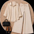 Beige Button down shirt with Beige Jeans