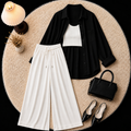 Black Button Down Shirt With Inner & White Flapper Trouser