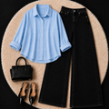 Baby Blue Button down shirt with Black Jeans