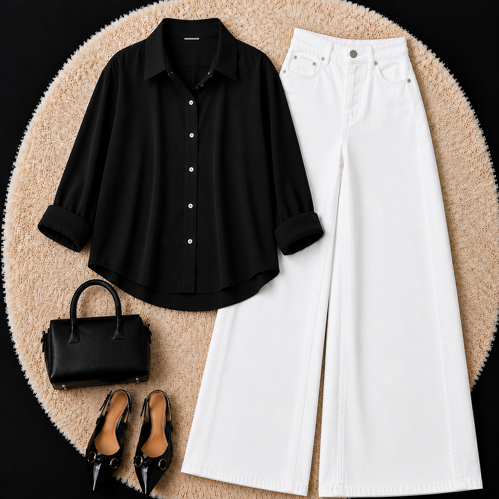 Black Button down shirts with White Jeans
