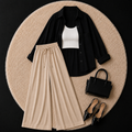 Black Button Down Shirt With Inner & Beige Flapper Trouser