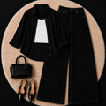 Black Button Down Shirt With White Inner & Black Leg Jeans