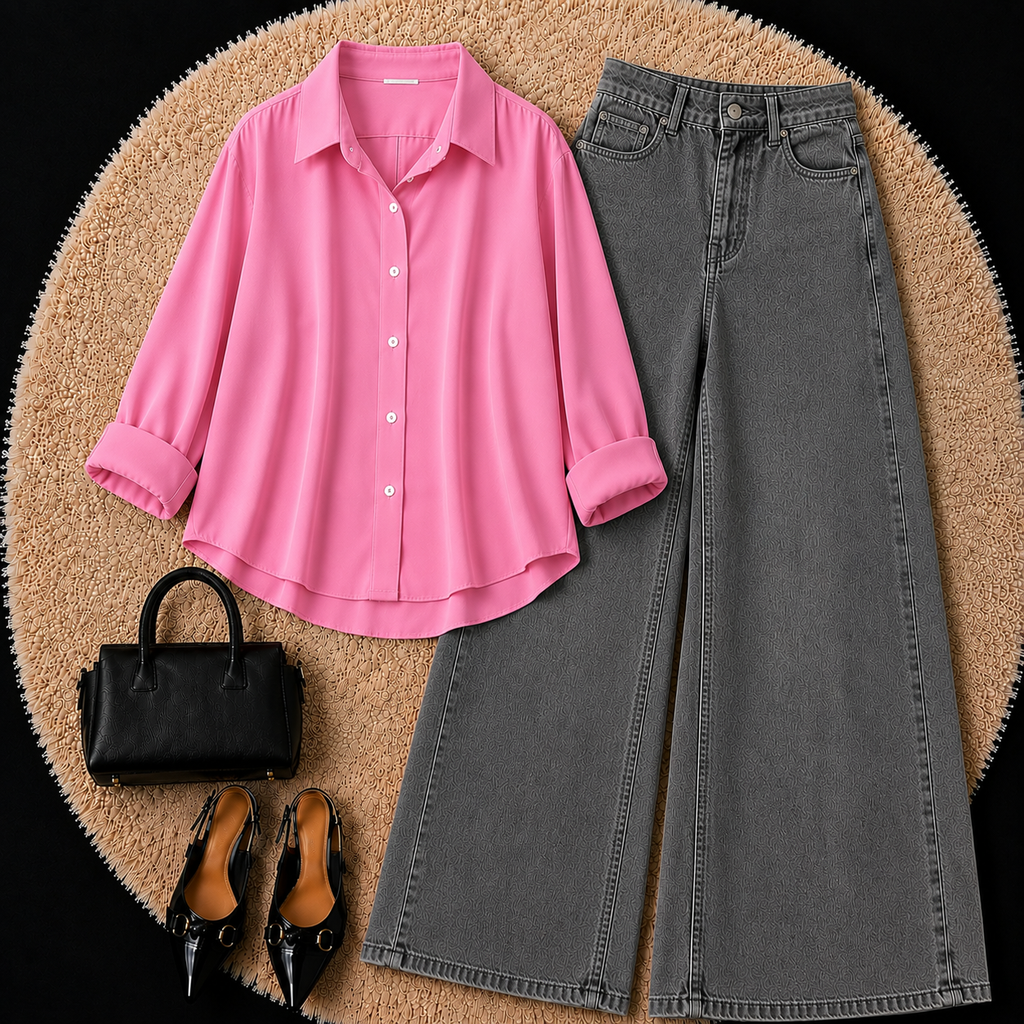 Pink Button Down Shirt With Grey Jeans