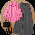 Pink Button Down Shirt With Grey Jeans