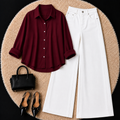 Burgundy Button down shirts with White Jeans