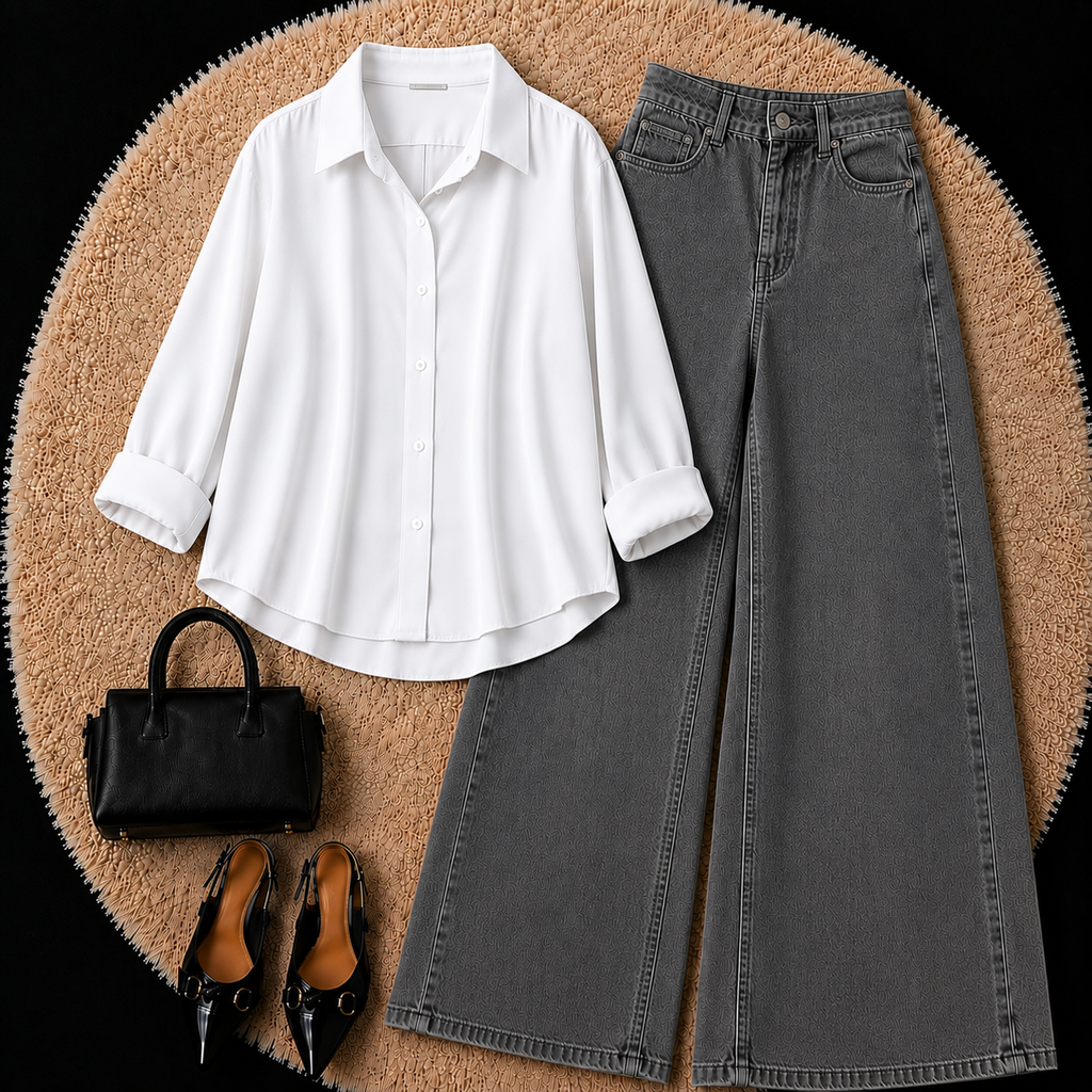 White Button Down Shirt With Grey Jeans