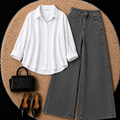 White Button Down Shirt With Grey Jeans