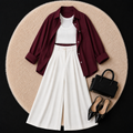 Burgundy Button Down Shirt With White Inner & White Formal pant