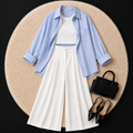 Sky Blue Button Down Shirt With White Inner & White Formal pant
