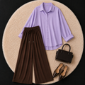 Lilac Button Down Shirt With Brown Flapper Trouser