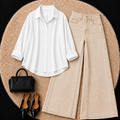 White Button down shirt with Beige Jeans