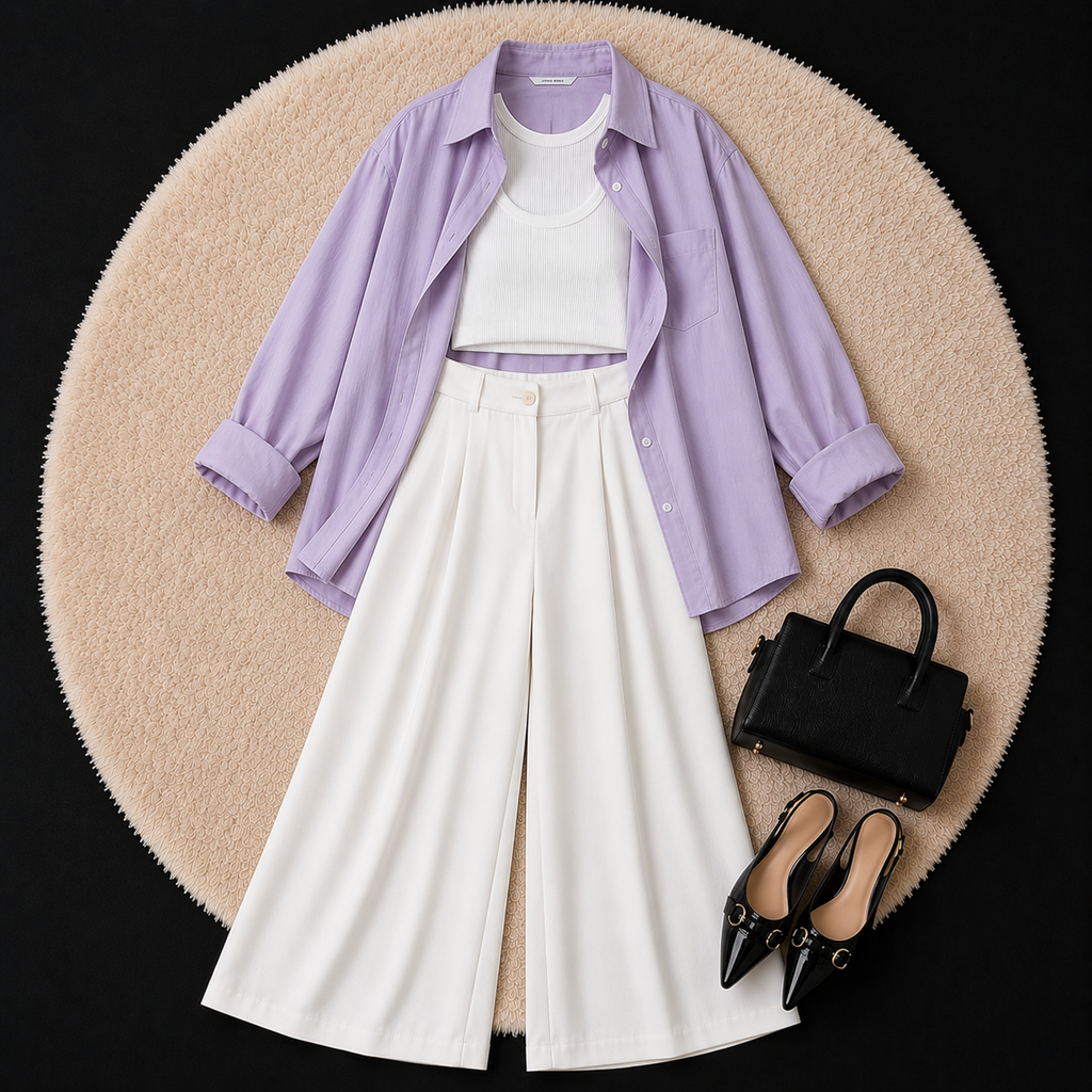 Lilac Button Down Shirt With White Inner & White Formal pant