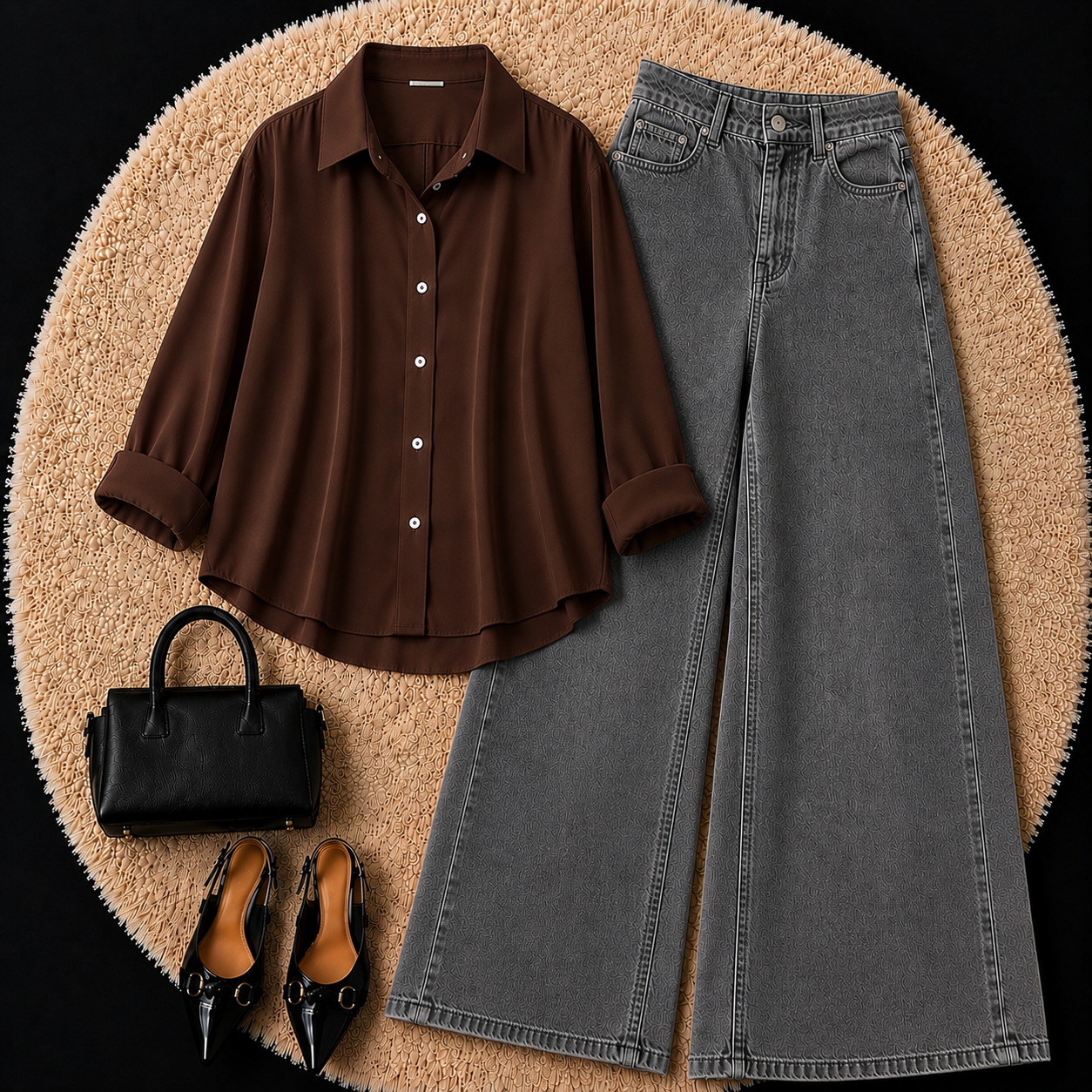 Brown Button Down Shirt With Grey Jeans