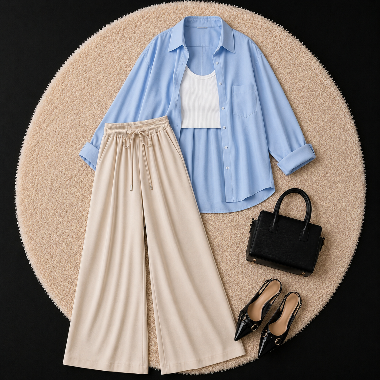 Light Blue Button Down Shirt With Inner & Beige Flapper Trouser