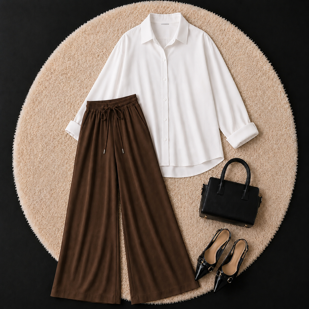 White Button Down Shirt With Brown Flapper Trouser