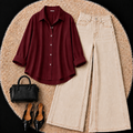 Burgundy Button down shirt with Beige Jeans