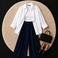 White Button Down Shirt With White Inner And Navy Blue Formal Pant