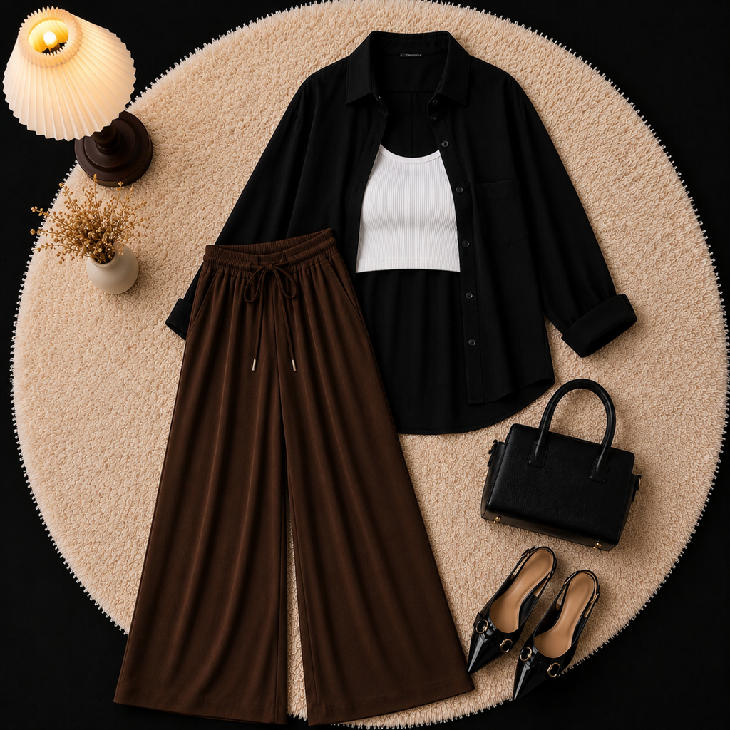 Black Down Shirt With Inner & Brown Flapper Trouser