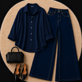 Navy Blue Button down shirt with Dark Blue Jeans