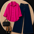 Hot Pink Button down shirt with Dark Blue Jeans