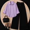 Lilac Button down shirt with Black Jeans