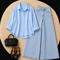 Sky Blue Button Down Shirt With Sky Blue Jeans