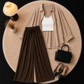Beige Button Down Shirt With Inner & Brown Flapper Trouser
