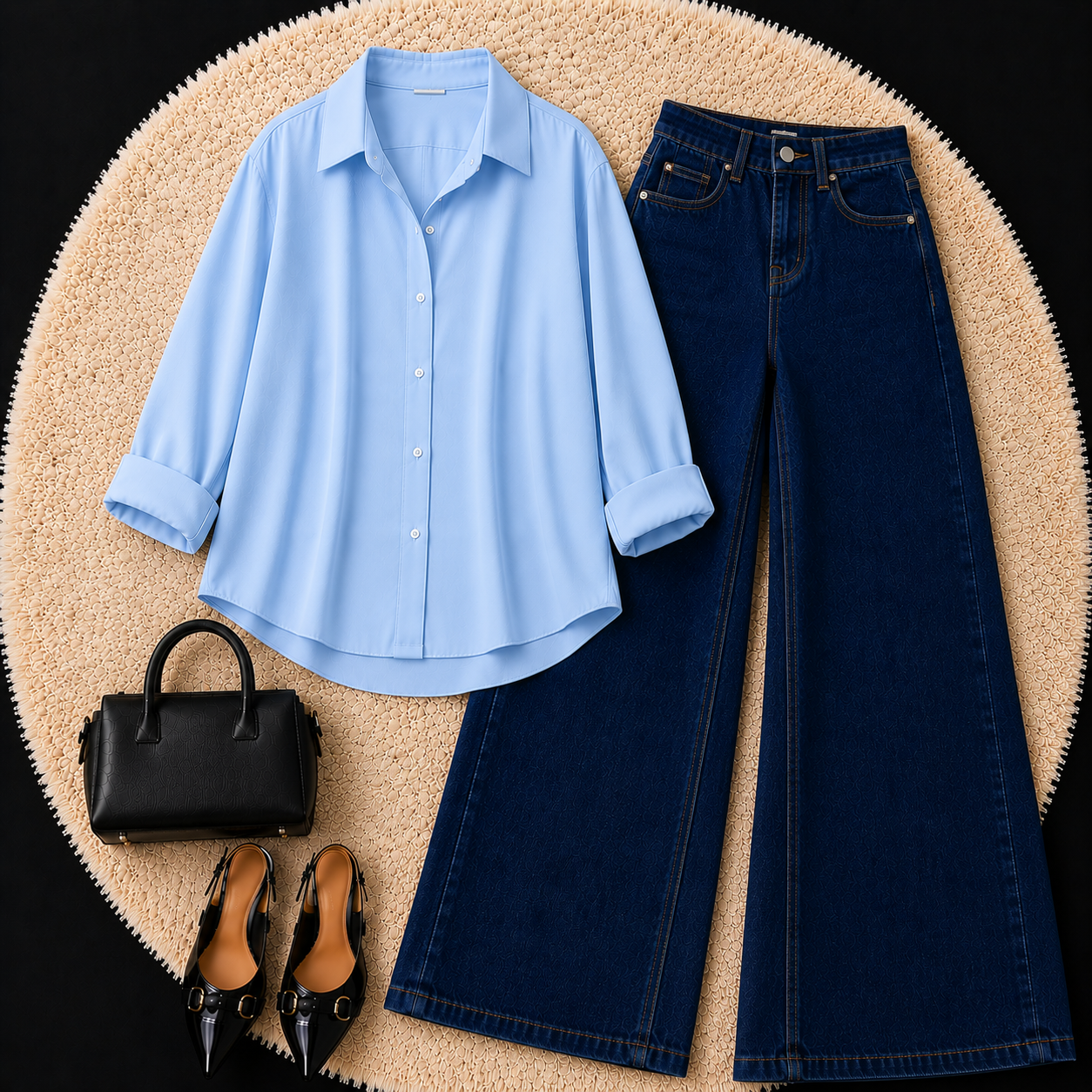 Sky Blue Button down shirt with Dark Blue Jeans