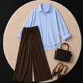 Sky Blue Button Down Shirt With Brown Flapper Trouser