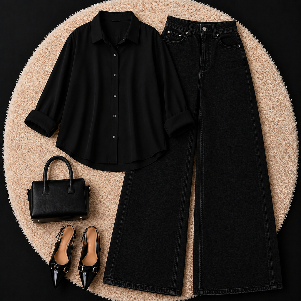 Black Button down shirt with Black Jeans