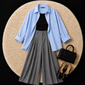Sky Blue Button Down Shirt With Black Inner & Grey Formal pant
