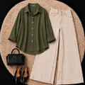 Olive Green Button down shirt with Beige Jeans