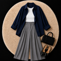 Navy Blue Button Down Shirt With White Inner And Grey Formal Pant