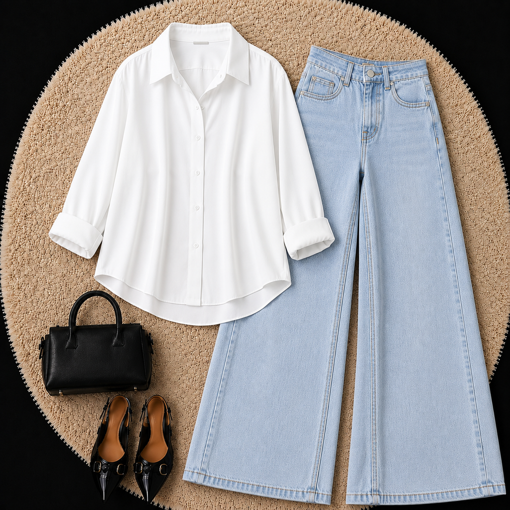White Button Down Shirt With Sky Blue Jeans