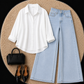 White Button Down Shirt With Sky Blue Jeans