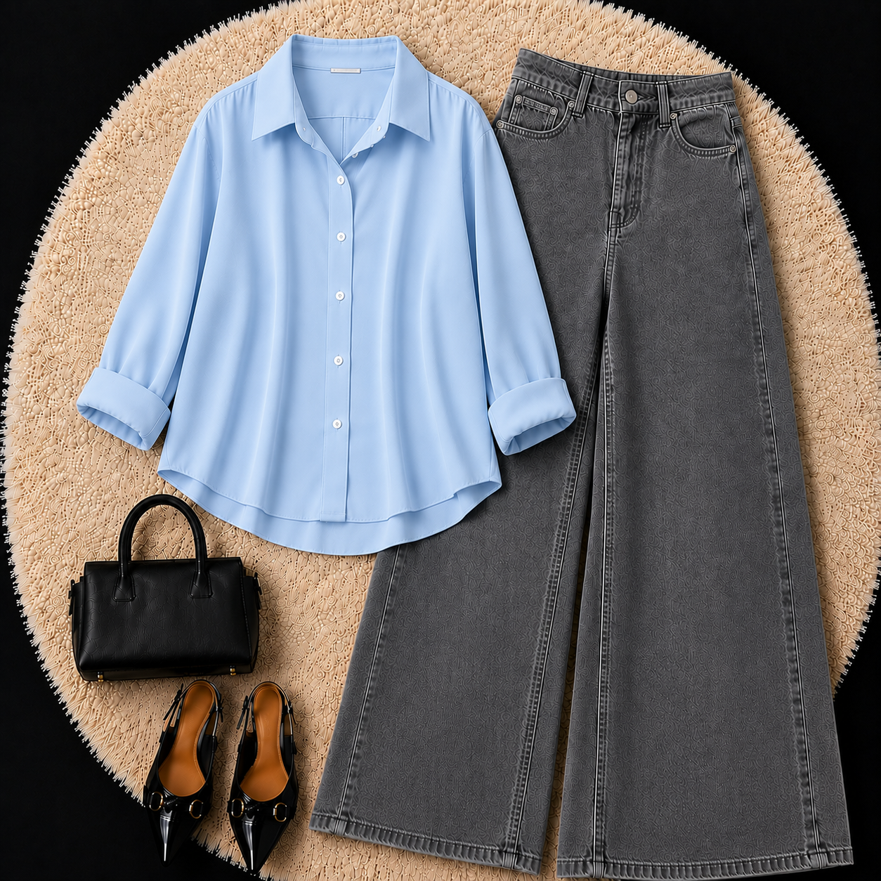 Sky Blue Button Down Shirt With Grey Jeans