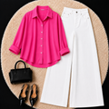 Hot Pink Button down shirt with White Jeans