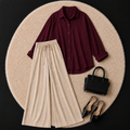 Maroon Button Down Shirt With Beige Flapper Trouser