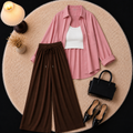 Pink Down Shirt With Inner & Brown Flapper Trouser