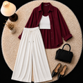 Marron Button Down Shirt With Inner & White Flapper Trouser