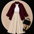 Burgundy Button Down Shirt With White Inner & Beige Formal pant