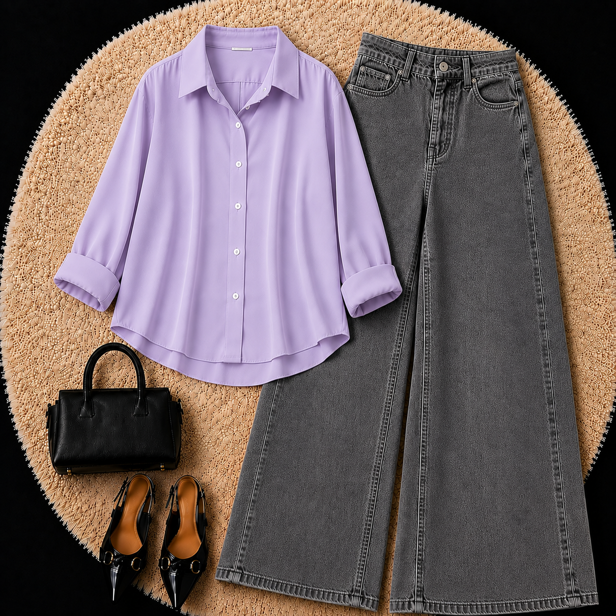 Lilac Button Down Shirt With Grey Jeans