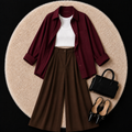 Burgundy Button Down Shirt With White Inner And Brown Formal Pant