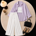 Lilac Button Down Shirt With Inner & White Flapper Trouser