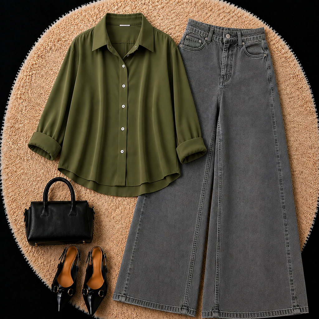 Olive Green Button Down Shirt With Grey Jeans